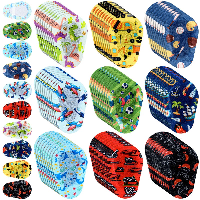 Panelee 90 Pcs Adhesive Eye Patches for Kids Boys 9 Styles Eye Patches Latex Free Eye Pad Bulk Light Blocking Fun Cute Boys Designs Cotton Adhesive Bandages for Boys Toddler 