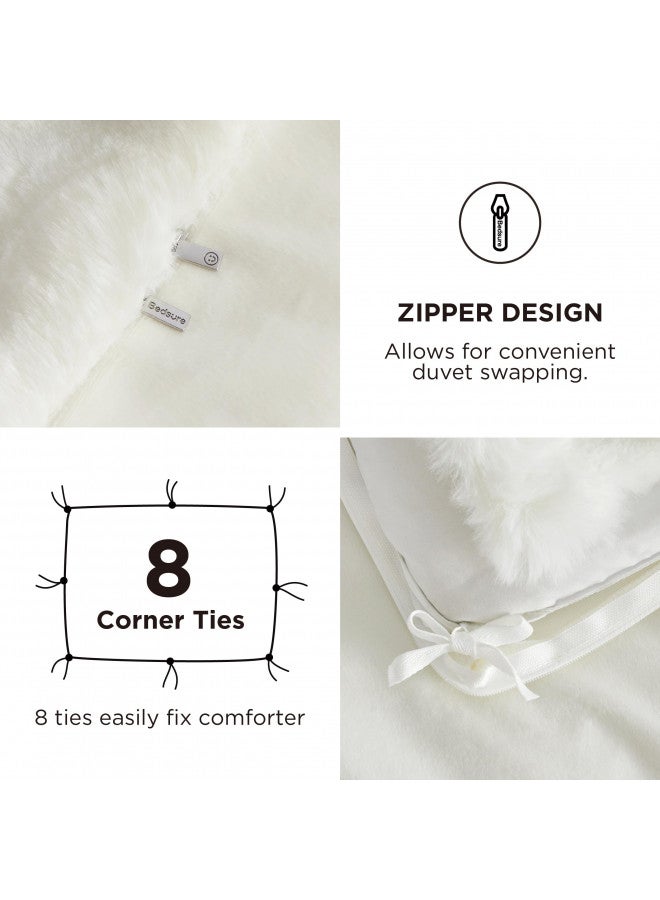 Bedsure Luxurious Faux Fur Duvet Cover Queen Size Set - Ultra Soft & Fluffy & Cozy & Warm - Elegant Shaggy Bubble Design Bedding with Duvet Cover and Pillow Shams, Coconut White - Image 4