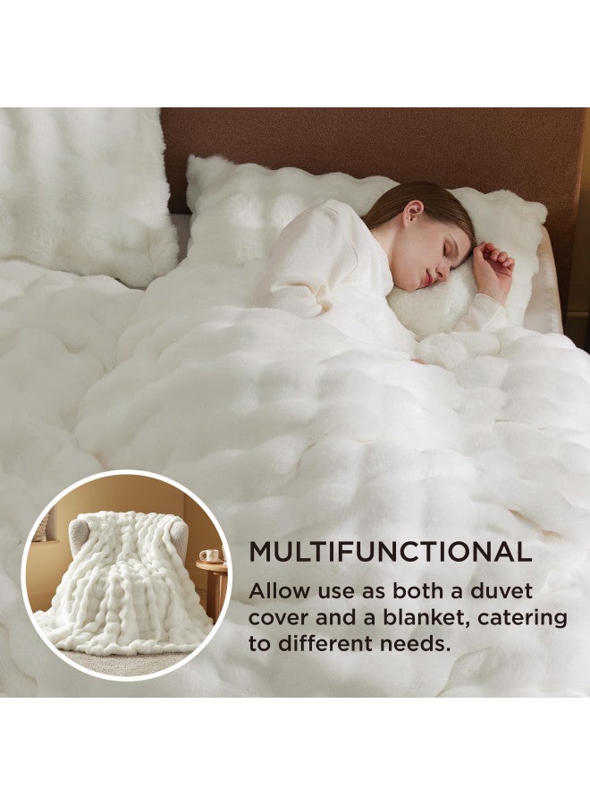 Bedsure Luxurious Faux Fur Duvet Cover Queen Size Set - Ultra Soft & Fluffy & Cozy & Warm - Elegant Shaggy Bubble Design Bedding with Duvet Cover and Pillow Shams, Coconut White - Image 2