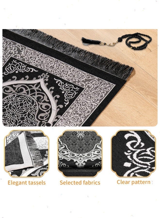 مجموعة من 3 قطع من سجادة الصلاة في رمضان - سجادة الصلاة + مسبحة إسلامية + حقيبة تخزين مريحة، سجادة الصلاة الأساسية لطقوس العبادة العائلية في رمضان، قابلة للحمل ومتينة - Image 5