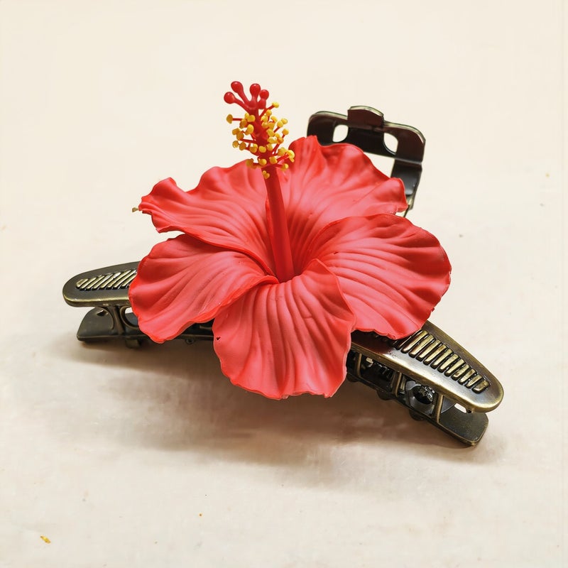 Hibiscus Flower Hair Clip Compact Portable Pocket Size Easy Carry Travel Hair Accessory - Image 3