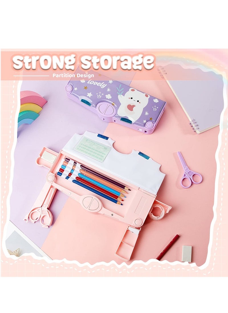 SYOSI - Pencil Case, 2 Pieces Multifunctional Pencil Box for Kids, Pencil Box with Buttons Cartoon Pattern, Stationary Set with Compartments, Scissors and Pencil Sharpener - Image 1