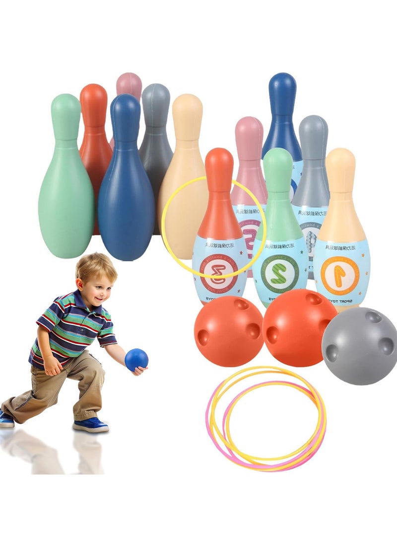CMGTYYD Kids Bowling Set - 12 Bowling Pins 6 Rings Indoor and Outdoor Skittle Set with 3 Balls - Colourful Lightweight Plastic Bowling Toy for Toddlers and Children - Fun Skill-Building Playset for Ages 3+ Years - Image 1