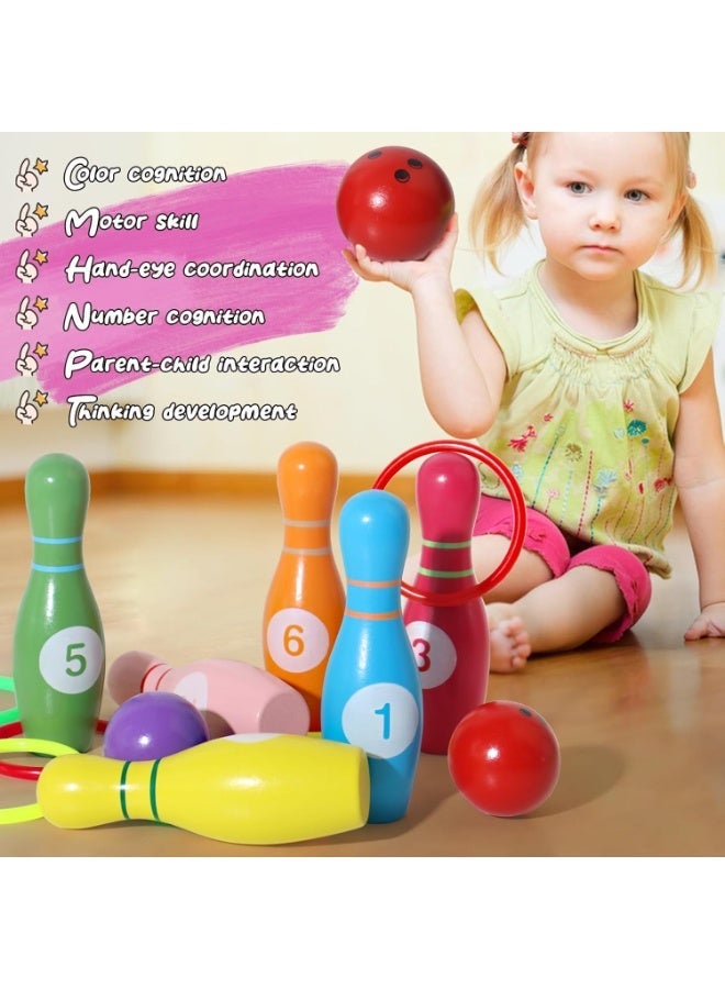 CMGTYYD. لعبة البولينج للأطفال - مجموعة البولينج الملونة، 12 دبوس، 3 كرات، 6 حلقات. لعبة رياضية تفاعلية داخلية، نشاط تعليمي ممتع للأطفال، تطوير التنسيق، المهارات الحركية، الترفيه العائلي - Image 2
