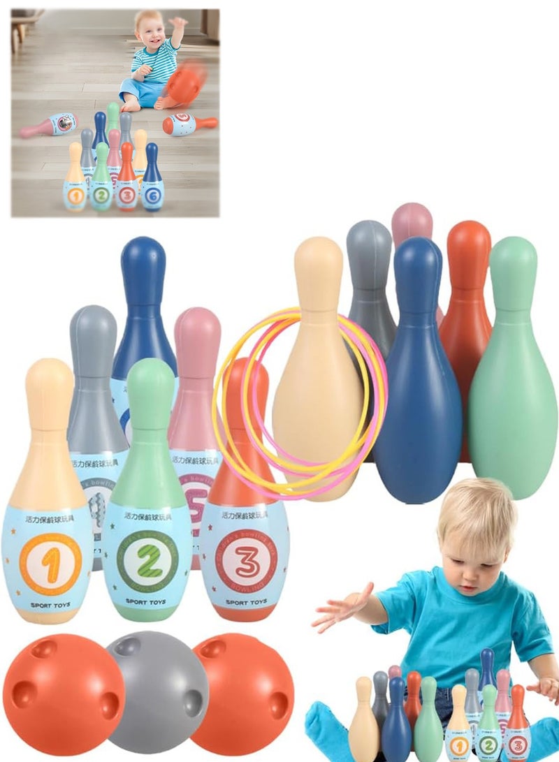 CMGTYYD. لعبة البولينج للأطفال - مجموعة البولينج الملونة، 12 دبوس، 3 كرات، 6 حلقات. لعبة رياضية تفاعلية داخلية، نشاط تعليمي ممتع للأطفال، تطوير التنسيق، المهارات الحركية، الترفيه العائلي - Image 1