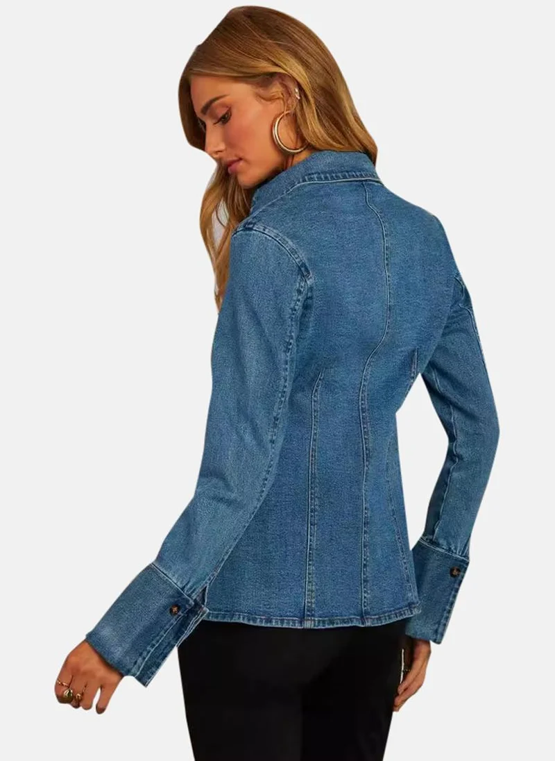 YUNIQEE Blue Regular Fit Spread Collar Long Sleeves Shirts