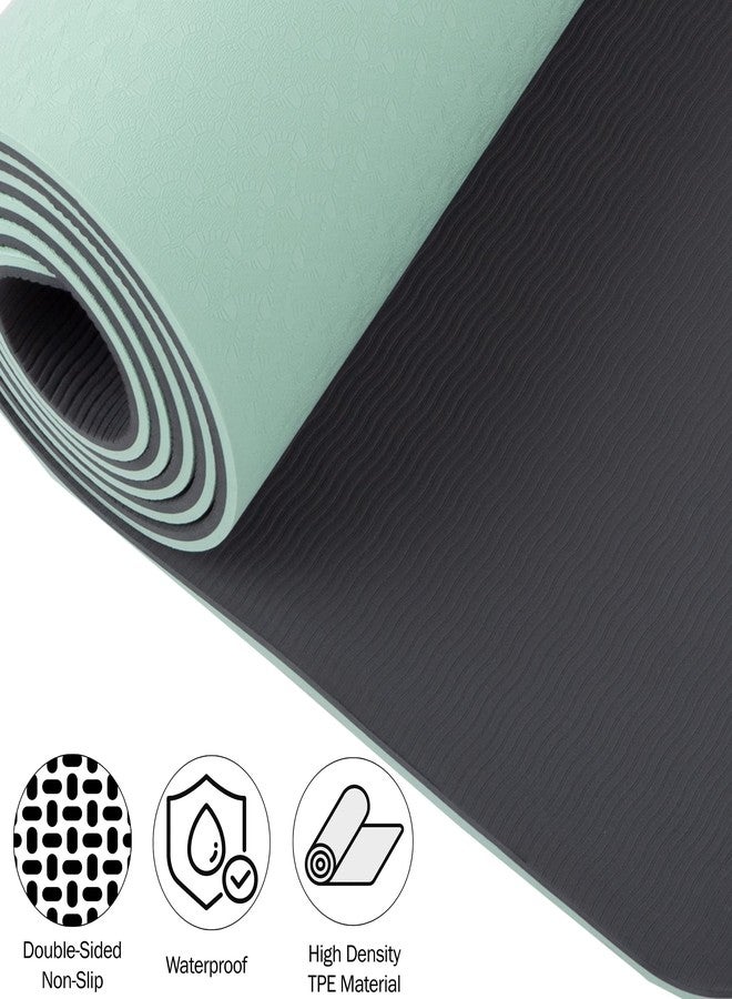 Wakeman Yoga Mat with Alignment Marks - Lightweight Exercise Mat with Carry Strap for Home Workout or Travel Outdoors (Mint and Black) - Image 2