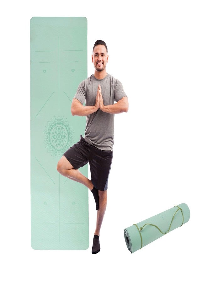 Wakeman Yoga Mat with Alignment Marks - Lightweight Exercise Mat with Carry Strap for Home Workout or Travel Outdoors (Mint and Black) - Image 1