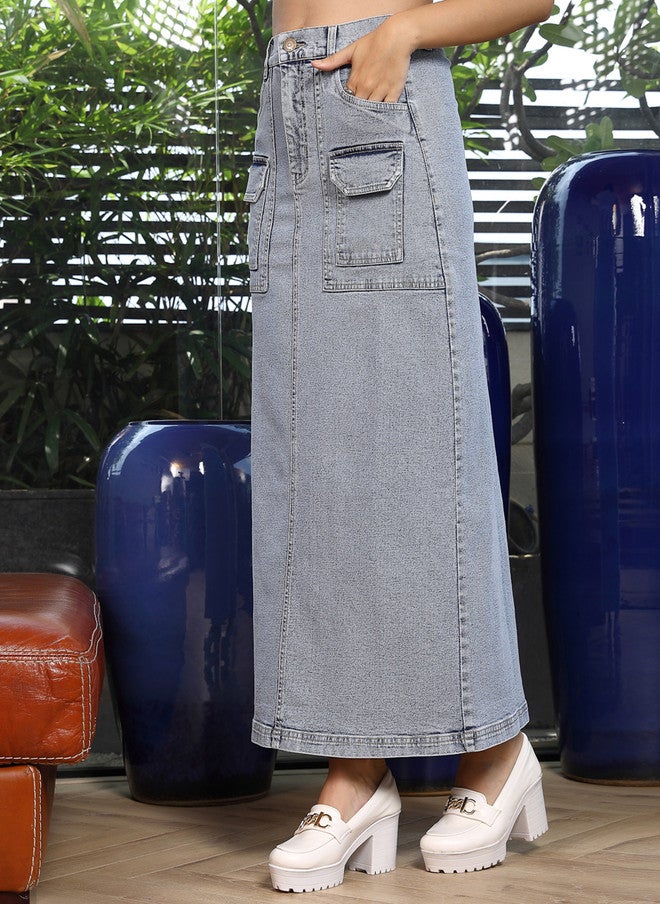 PlusS A-Line Denim Midi Skirt for Women - Image 4
