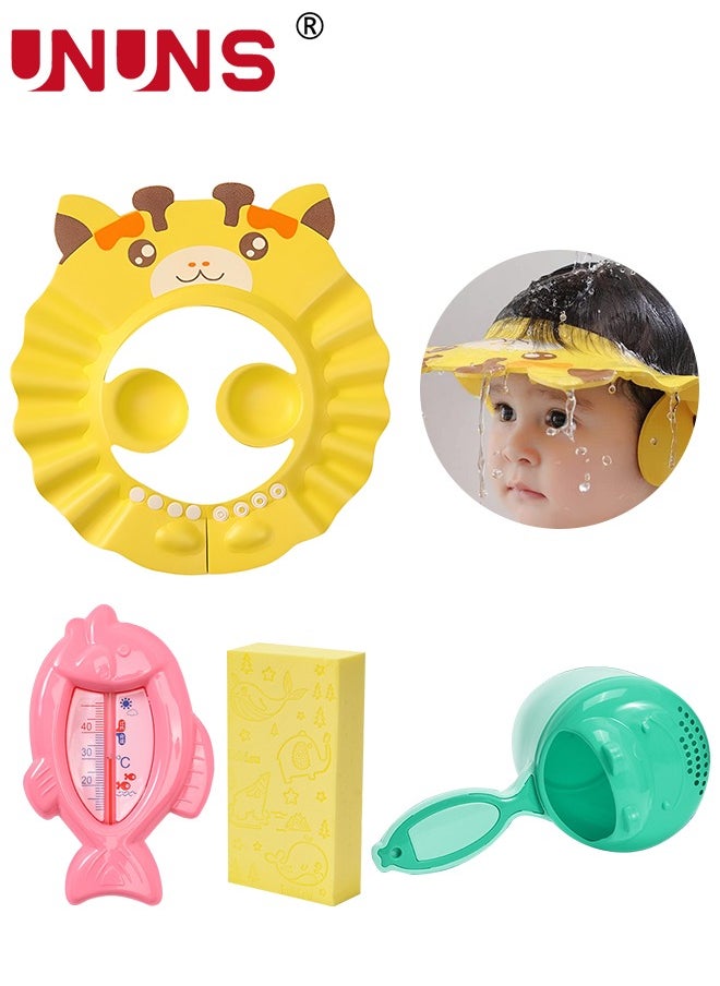 UNUNS - Baby Shower Bath Cap,4-Piece Shower Cap For Kids,Baby Shower Cap Shield With Watering Can,Cute Animal Shape Makes The Baby Bath More Fun - Image 1