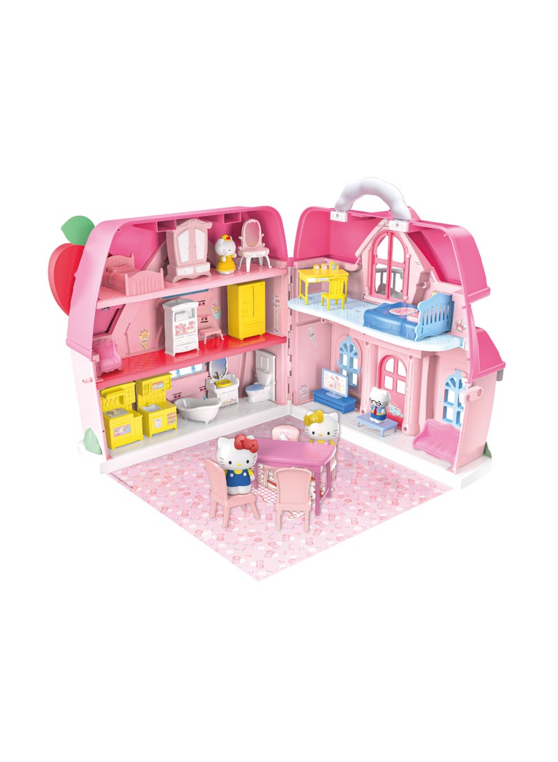Hello Kitty بيت الدمى هالو كيتي والعائلة لوقت مريح مع شخصيات وإكسسوارات | يشمل الشخصيات والأثاث | بيت دمى محمول مع أضواء وصوت | لعب تخيلي للأطفال - Image 3