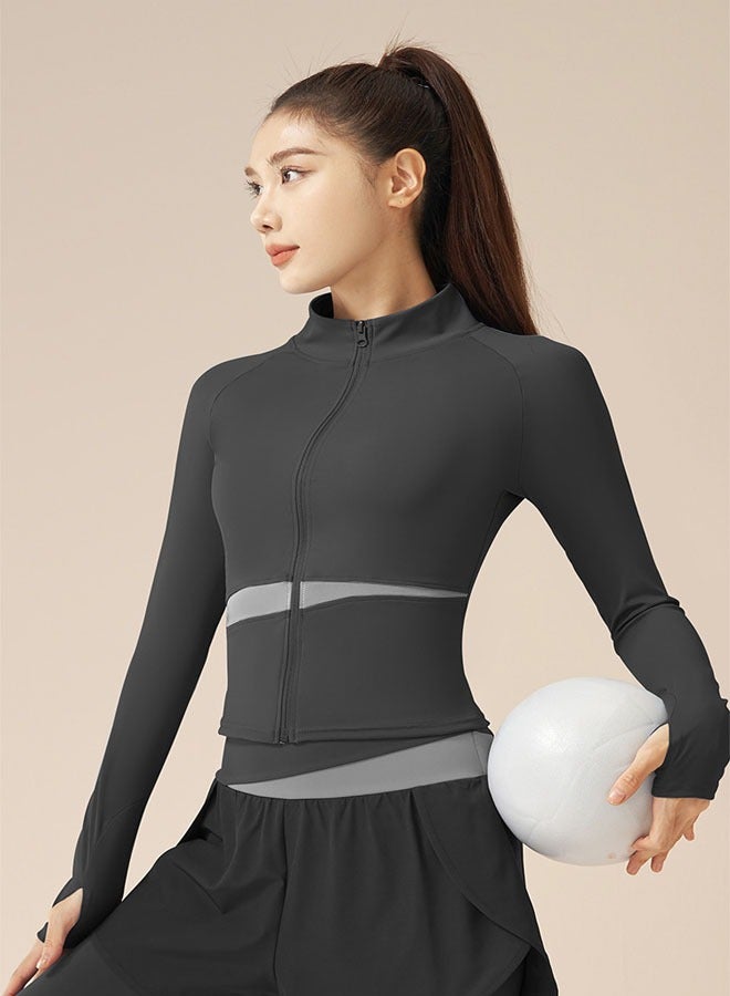 general Color matching yoga jacket, yoga clothes, high-neck slimming, fitness top - Image 1