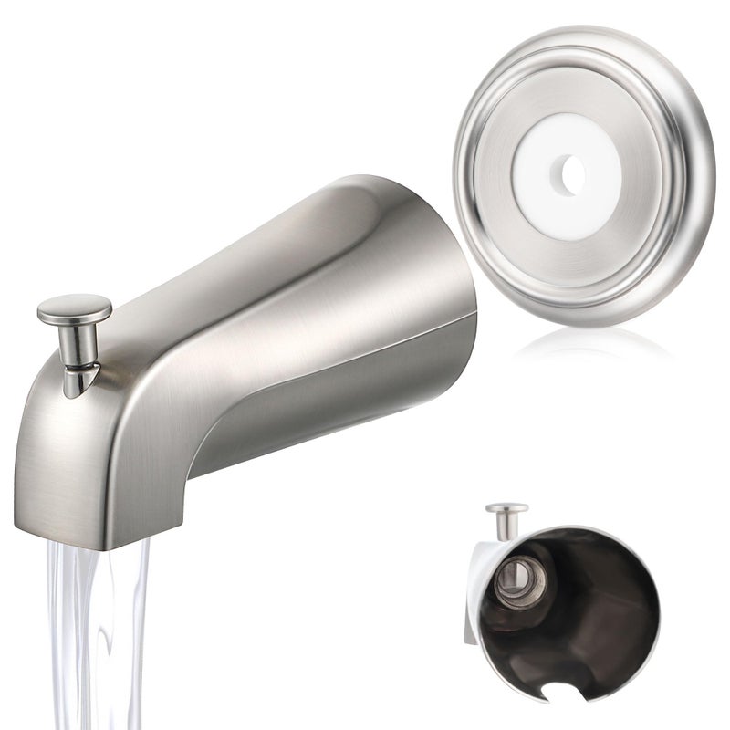 Enhon Universal Bathroom Tub Spout with Metal Tub Spout Cover Ring 5 14 Inches Reach Wall Front Mount Faucet with Shower Diverter 12 IPS Inside ThreadBrushed Nickel - Image 2