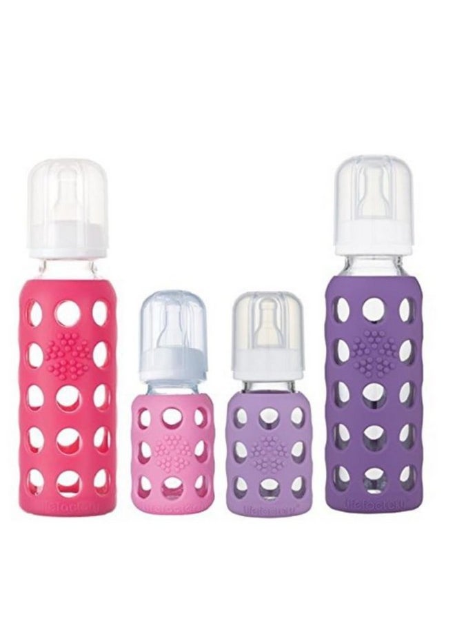 lifefactory 4Oz/9Oz Glass Baby Bottle 4Pk (Pink/Lavender/Raspberry/Grape)  - Image 1
