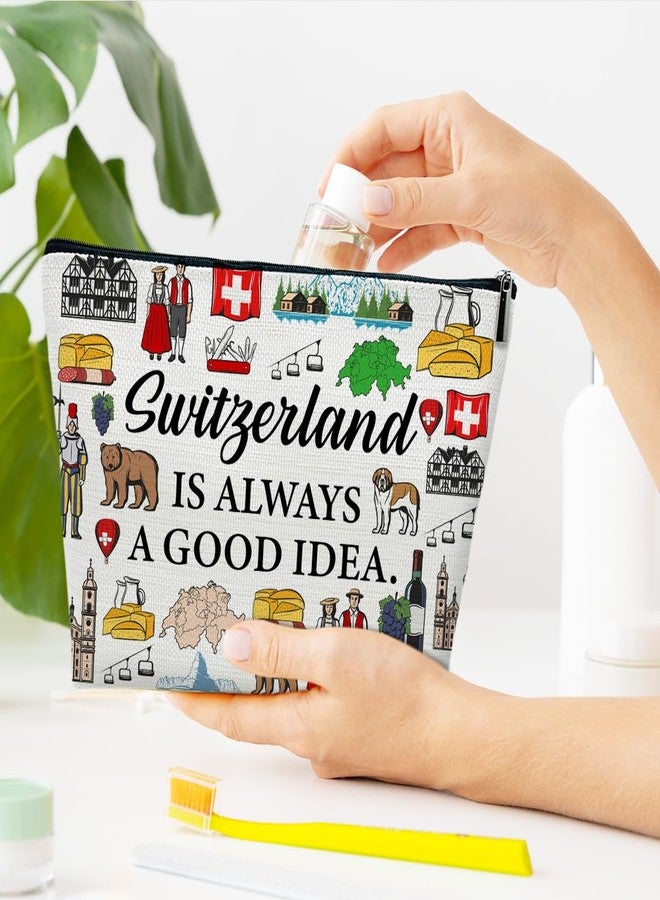 Ythuil Switzerland Travel Makeup Bag, Vacation Gift, Switzerland Country Cosmetic Bag, Switzerland Trip Souvenir and Travel Memory Gift, Switzerland Zipper Storage Organizer Bag Switzerland Merchandise Gift - Image 4