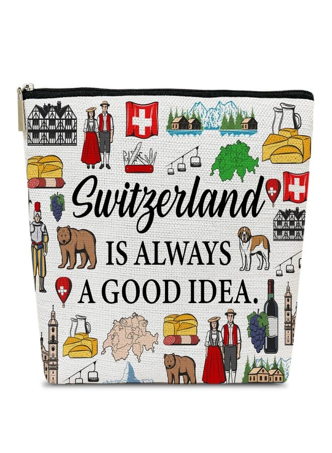 Ythuil Switzerland Travel Makeup Bag, Vacation Gift, Switzerland Country Cosmetic Bag, Switzerland Trip Souvenir and Travel Memory Gift, Switzerland Zipper Storage Organizer Bag Switzerland Merchandise Gift - Image 1