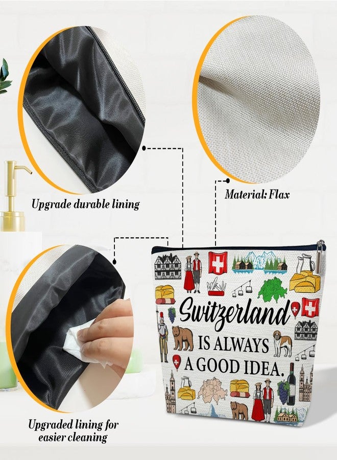 Ythuil Switzerland Travel Makeup Bag, Vacation Gift, Switzerland Country Cosmetic Bag, Switzerland Trip Souvenir and Travel Memory Gift, Switzerland Zipper Storage Organizer Bag Switzerland Merchandise Gift - Image 3