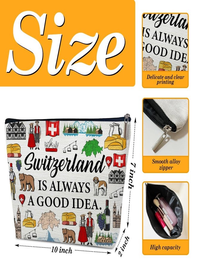 Ythuil Switzerland Travel Makeup Bag, Vacation Gift, Switzerland Country Cosmetic Bag, Switzerland Trip Souvenir and Travel Memory Gift, Switzerland Zipper Storage Organizer Bag Switzerland Merchandise Gift - Image 2