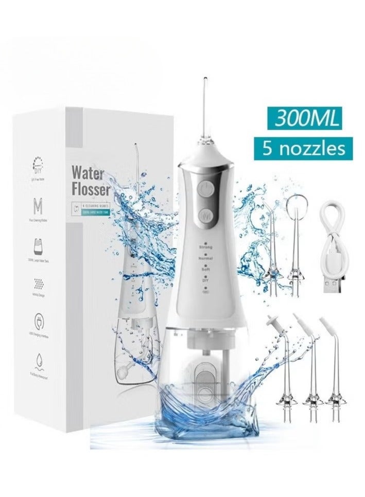 DOSCHER داعم أسنان محمول لتنظيف الأسنان جهاز ري الأسنان الفموي مع 4 وضعيات 5 فوهات قابلة للتعديل مقاوم للماء IPX7 سعة 300 مل - Image 1