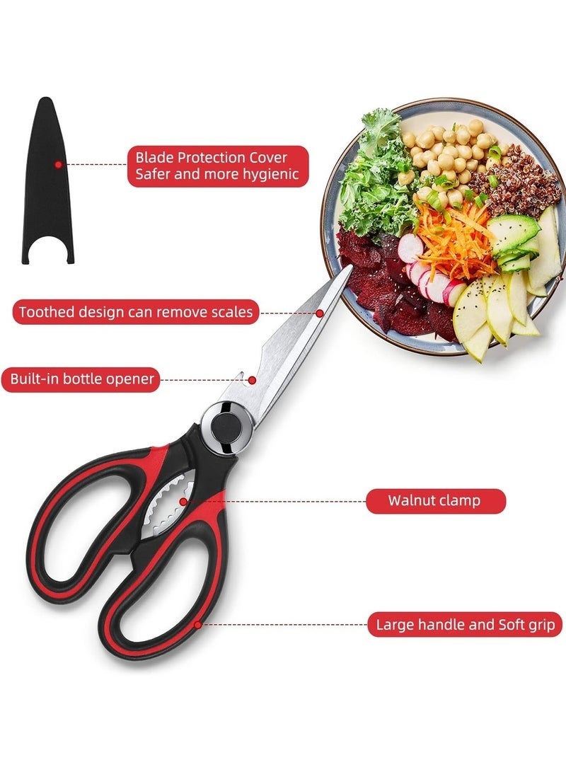منزل الغابة 2 قطعة مطبخ مقص الثقيلة , مقص طهي حاد من الفولاذ المقاوم للصدأ مع غطاء, مقص طبخ متعدد الأغراض للحوم وعظام الدجاج والخضروات والدواجن والأسماك - Image 3