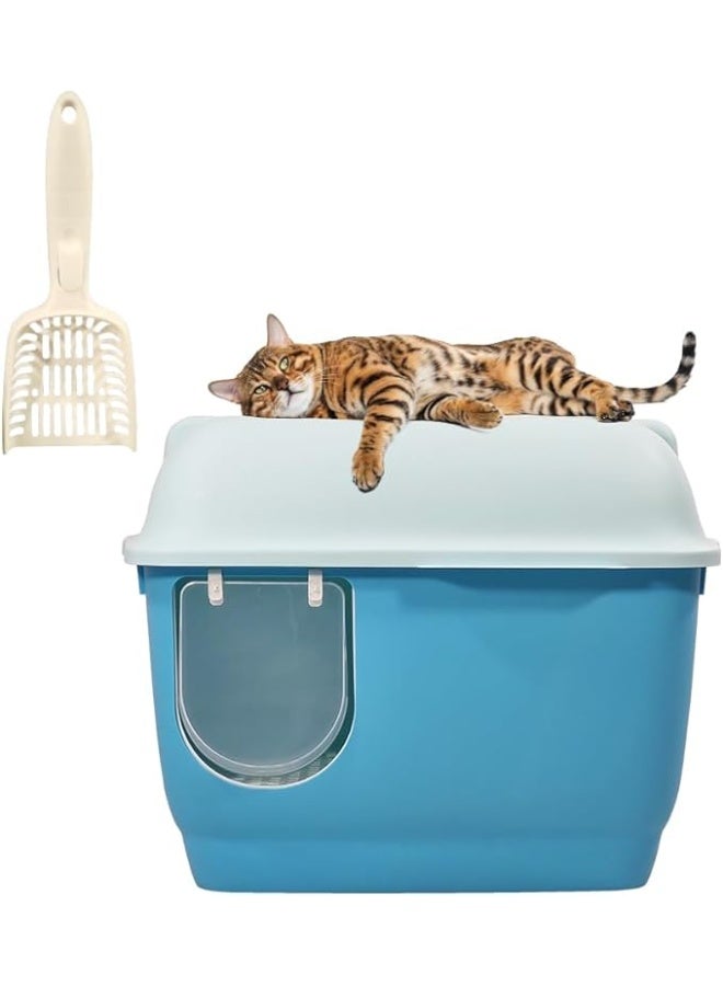 أن ان سي بيتس مرحاض قطط كبير مع صندوق قمامة طويل على شكل ممر للقطط، مرحاض قطط متين مغلق بالكامل مع مغرفة قمامة، مضاد للتناثر، عديم الرائحة، وغطاء مفتوح (57 سم طول) - Image 1