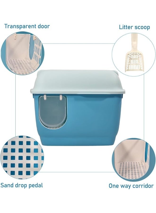 أن ان سي بيتس مرحاض قطط كبير مع صندوق قمامة طويل على شكل ممر للقطط، مرحاض قطط متين مغلق بالكامل مع مغرفة قمامة، مضاد للتناثر، عديم الرائحة، وغطاء مفتوح (57 سم طول) - Image 3