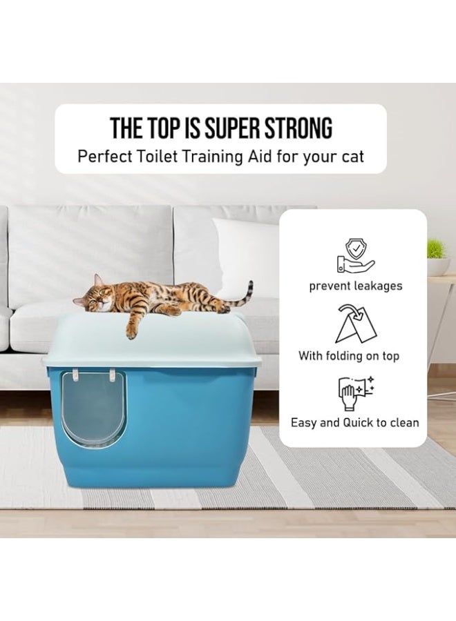 أن ان سي بيتس مرحاض قطط كبير مع صندوق قمامة طويل على شكل ممر للقطط، مرحاض قطط متين مغلق بالكامل مع مغرفة قمامة، مضاد للتناثر، عديم الرائحة، وغطاء مفتوح (57 سم طول) - Image 5