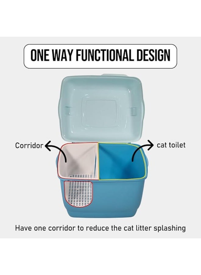أن ان سي بيتس مرحاض قطط كبير مع صندوق قمامة طويل على شكل ممر للقطط، مرحاض قطط متين مغلق بالكامل مع مغرفة قمامة، مضاد للتناثر، عديم الرائحة، وغطاء مفتوح (57 سم طول) - Image 4