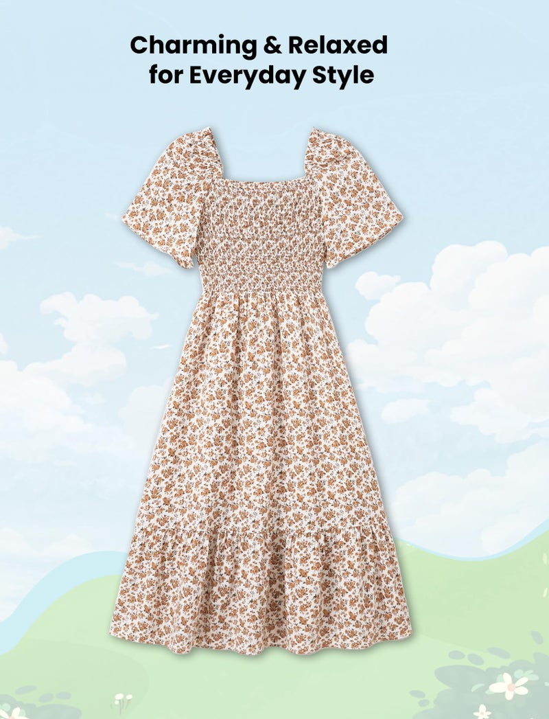 PATPAT Mommy and Me Outfits Family Matching Outfits Summer Easter Vacation Photo Ditsy Floral Printed Maxi Sundress Mommy and Me Easter Dresses Apricot Floral for Women L - Image 3