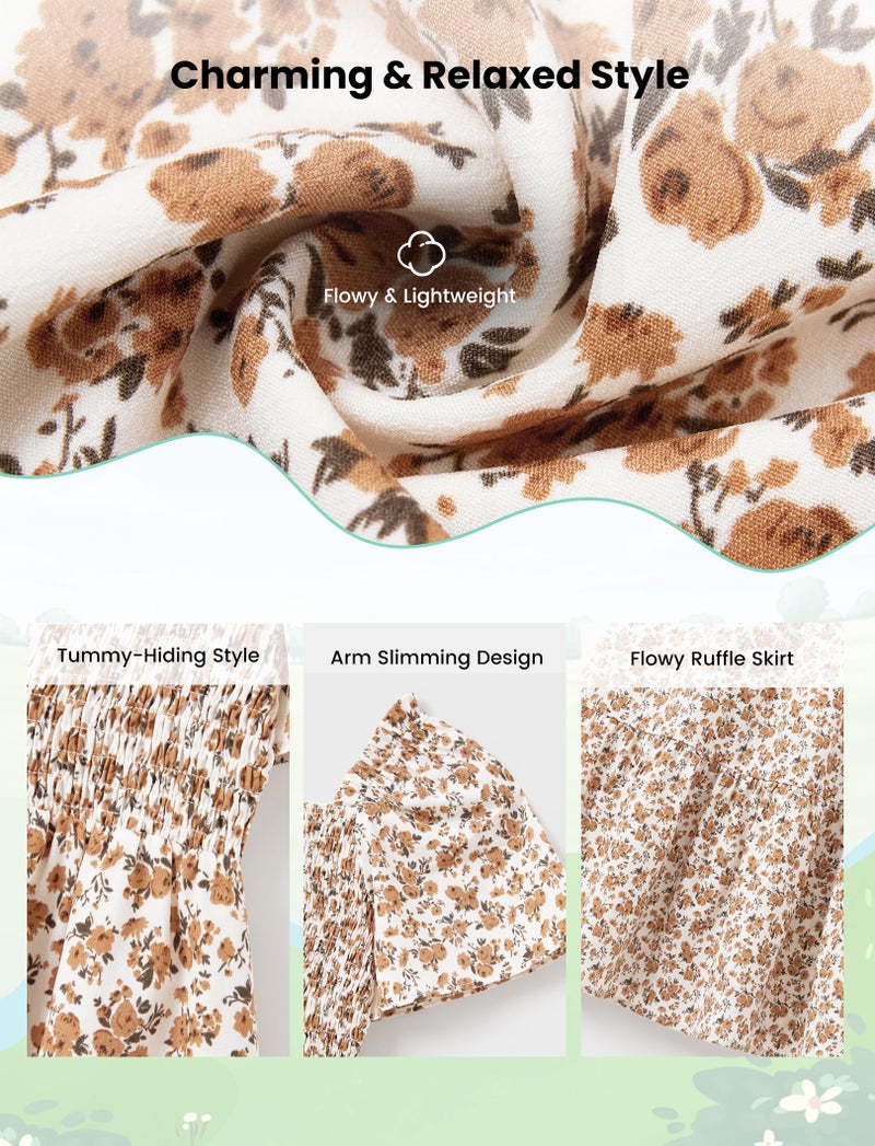 PATPAT Mommy and Me Outfits Family Matching Outfits Summer Easter Vacation Photo Ditsy Floral Printed Maxi Sundress Mommy and Me Easter Dresses Apricot Floral for Women L - Image 5