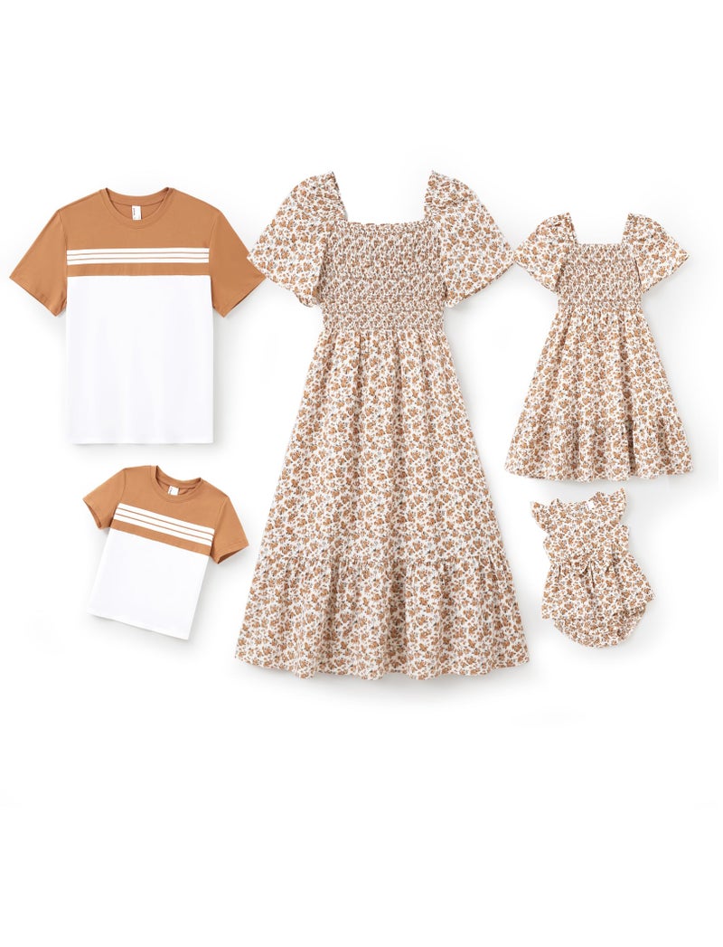 PATPAT Mommy and Me Outfits Family Matching Outfits Summer Easter Vacation Photo Ditsy Floral Printed Maxi Sundress Mommy and Me Easter Dresses Apricot Floral for Women L - Image 1