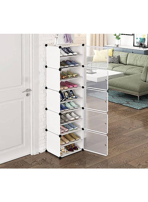 AYSIS 5-Door 10-Shelf Plastic Collapsible Shoe Stand (White, 10 Shelves, DIY(Do-It-Yourself))