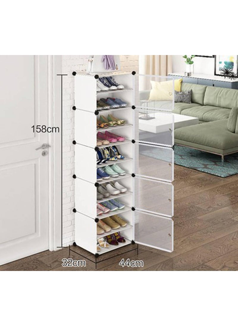 AYSIS 5-Door 10-Shelf Plastic Collapsible Shoe Stand (White, 10 Shelves, DIY(Do-It-Yourself))