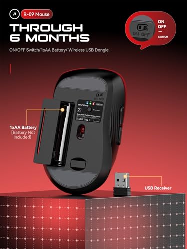 RAPIQUE Bluetooth Wireless Mouse - Dual Bluetooth & 2.4 GHz USB Receiver, Comfortable Grip, Quiet Clicks, Low Power - Multi-Device Compatibility for Laptop, Computer, iPad, MacBook (Gradient Red) - Image 5