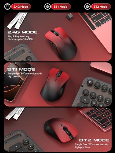 RAPIQUE Bluetooth Wireless Mouse - Dual Bluetooth & 2.4 GHz USB Receiver, Comfortable Grip, Quiet Clicks, Low Power - Multi-Device Compatibility for Laptop, Computer, iPad, MacBook (Gradient Red) - Image 3