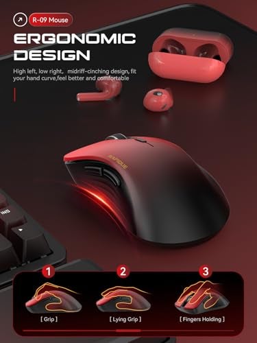 RAPIQUE Bluetooth Wireless Mouse - Dual Bluetooth & 2.4 GHz USB Receiver, Comfortable Grip, Quiet Clicks, Low Power - Multi-Device Compatibility for Laptop, Computer, iPad, MacBook (Gradient Red) - Image 4