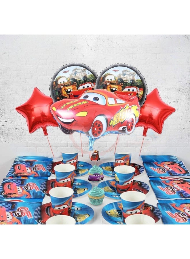 مجموعة بالونات فويل بطابع سيارات – 5 قطع لتزيين حفلات عيد الميلاد – ديكور سيارة سباق حمراء - Image 2