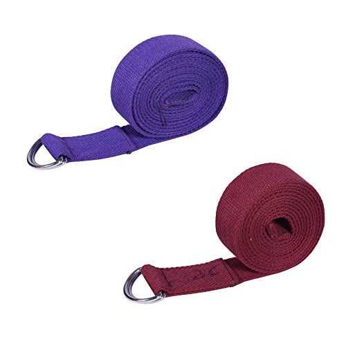 Footmate 8 FT Long Pack-2 Yoga Belt For Exercise, Durable Material With Adjustable D-Ring Buckle, Props Rops For Safe- Challenging Yoga Posture, Purple Maroon Yoga Strap For Men-Women-Width- 1.5 inch - Image 2