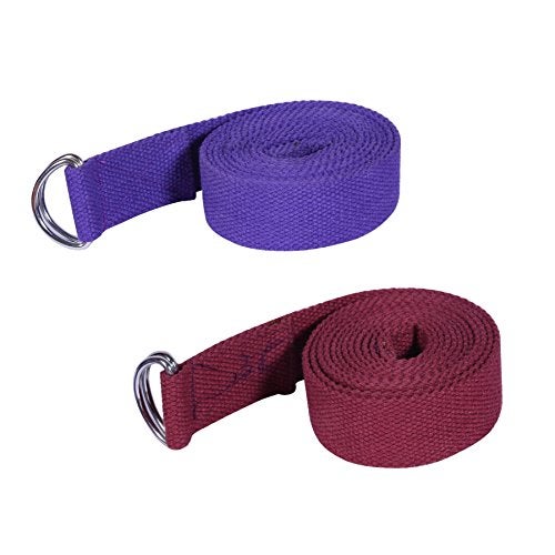 Footmate 8 FT Long Pack-2 Yoga Belt For Exercise, Durable Material With Adjustable D-Ring Buckle, Props Rops For Safe- Challenging Yoga Posture, Purple Maroon Yoga Strap For Men-Women-Width- 1.5 inch - Image 1