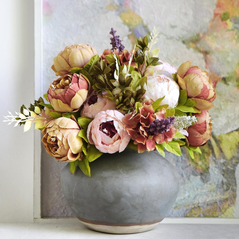 FiveSeasonStuff Artificial Peony Bouquets, 2 Silk Flower Bundles in Mixed Pale Pink & Tawny Brown with Hydrangeas for Wedding Centerpieces & Home Decor - Image 2
