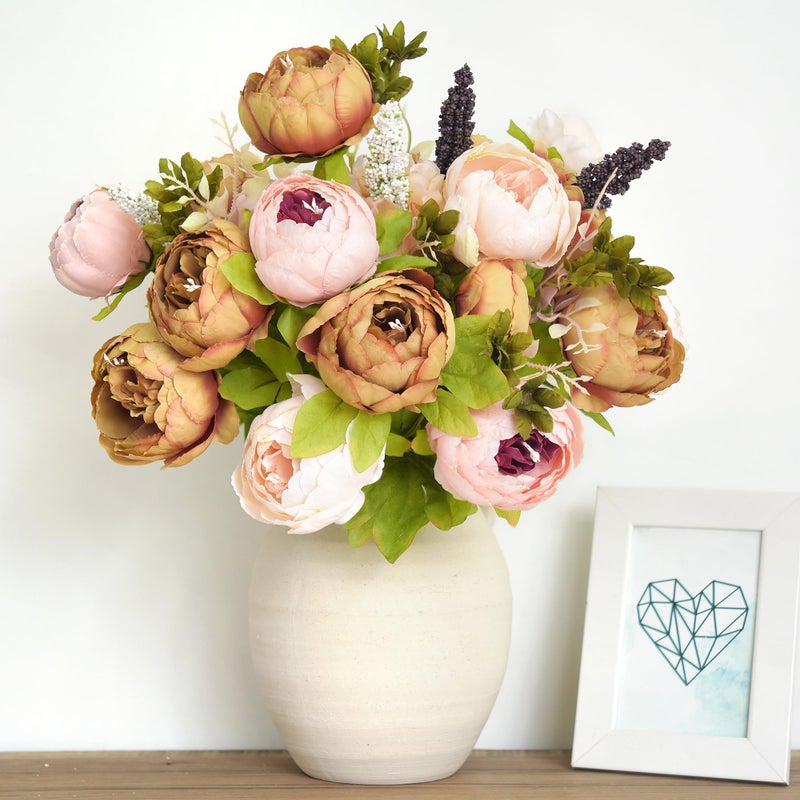 FiveSeasonStuff Artificial Peony Bouquets, 2 Silk Flower Bundles in Mixed Pale Pink & Tawny Brown with Hydrangeas for Wedding Centerpieces & Home Decor - Image 4
