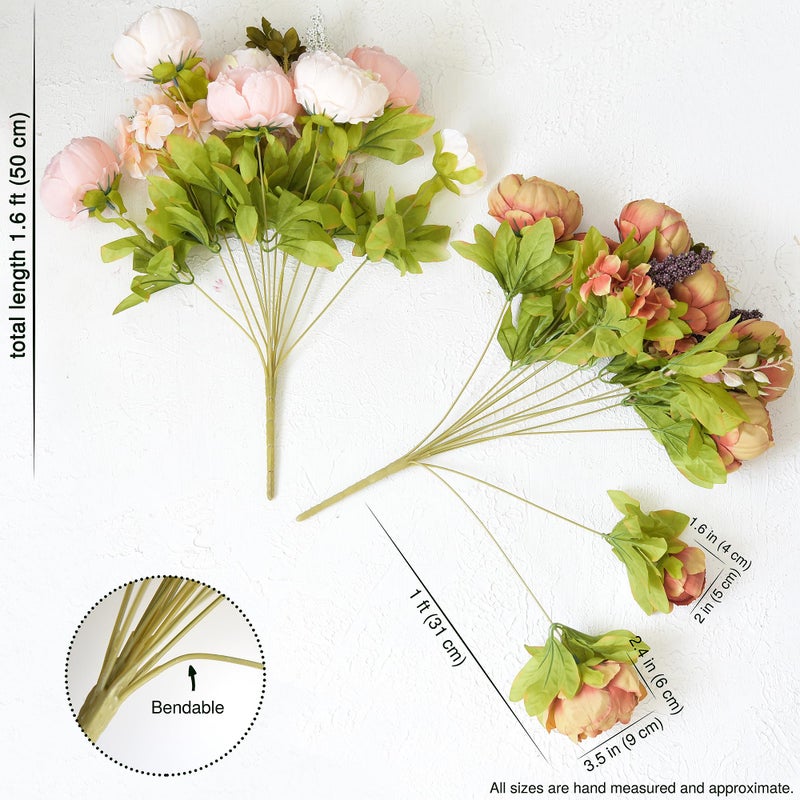 FiveSeasonStuff Artificial Peony Bouquets, 2 Silk Flower Bundles in Mixed Pale Pink & Tawny Brown with Hydrangeas for Wedding Centerpieces & Home Decor - Image 5