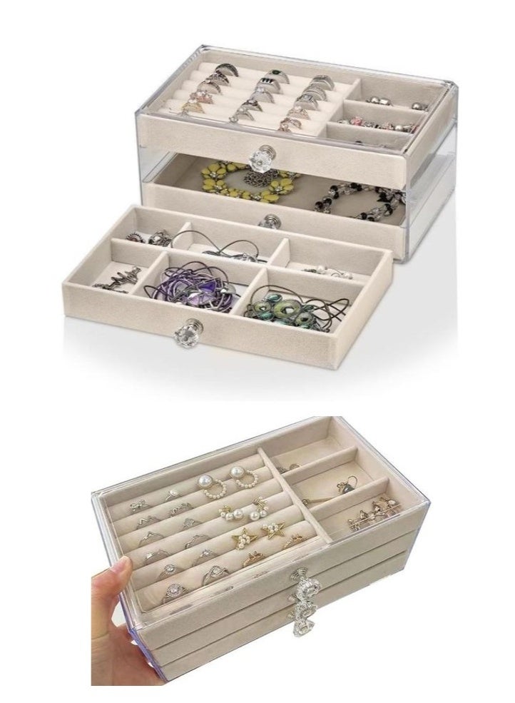 Clear acrylic jewelry organizer with 3 soft velvet-lined drawers. Multifunctional for storing earrings, rings, necklaces, watches and other accessories. Perfect for personal use or as an elegant gift. - Image 4