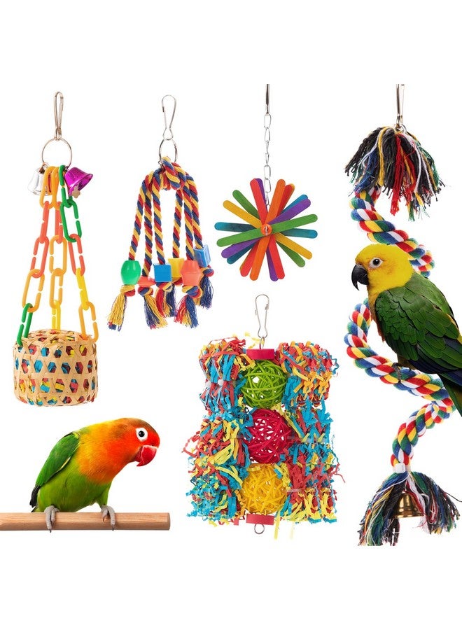 AFUOWER Bird Toys Parakeet Toy Parrot Chewing Shredding Foraging Toys With Rope Perch Hanging Toys Bird Cage Accessories For Cockatiel Conure Budgies Lovebird 5 Pack - Image 1