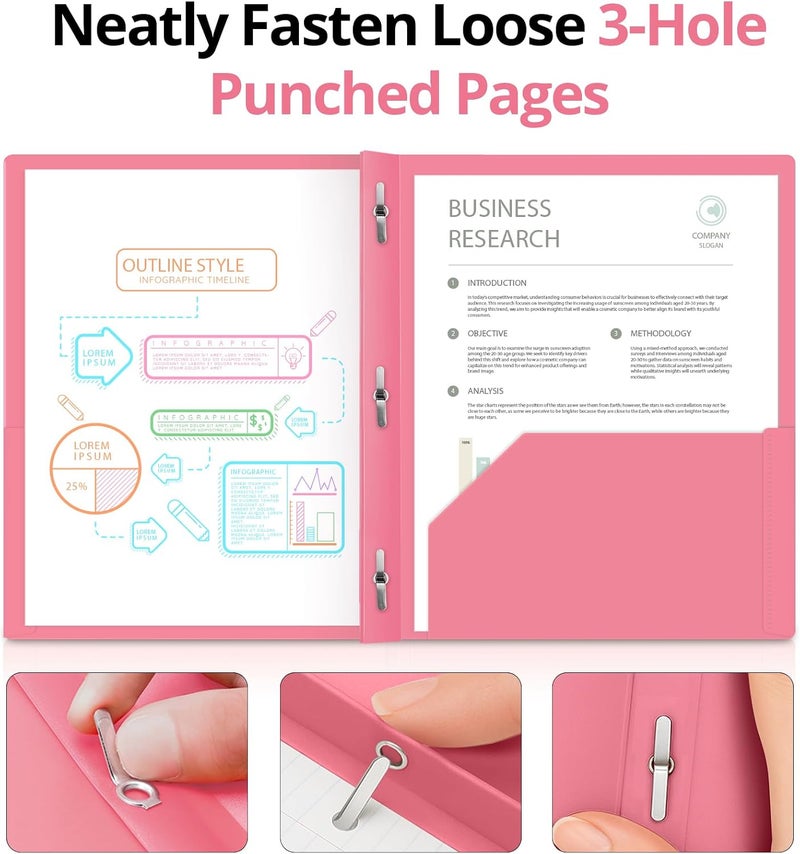 Plastic Folders with Pockets and Prongs (6 Pack, Pastel Colors), 2-Pocket Poly Folders with 3 Hole Punch and Business Card Slot, Fits Letter Size Paper, for School, Office, or Home Use - Image 3