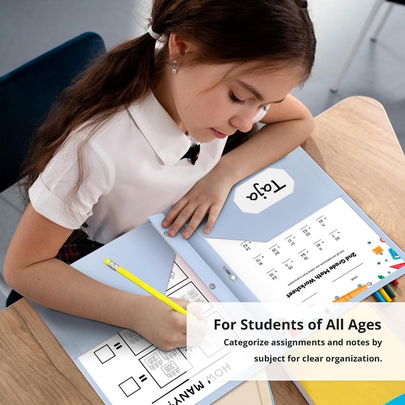 Plastic Folders with Pockets and Prongs (6 Pack, Pastel Colors), 2-Pocket Poly Folders with 3 Hole Punch and Business Card Slot, Fits Letter Size Paper, for School, Office, or Home Use - Image 5