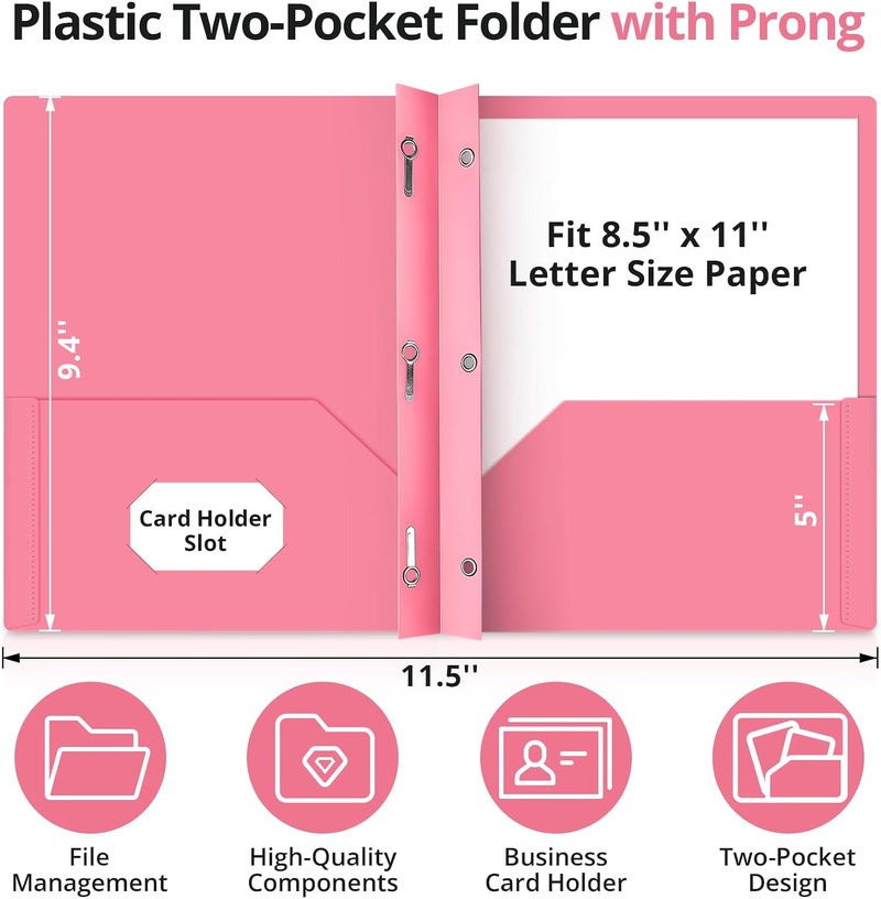 Plastic Folders with Pockets and Prongs (6 Pack, Pastel Colors), 2-Pocket Poly Folders with 3 Hole Punch and Business Card Slot, Fits Letter Size Paper, for School, Office, or Home Use - Image 2