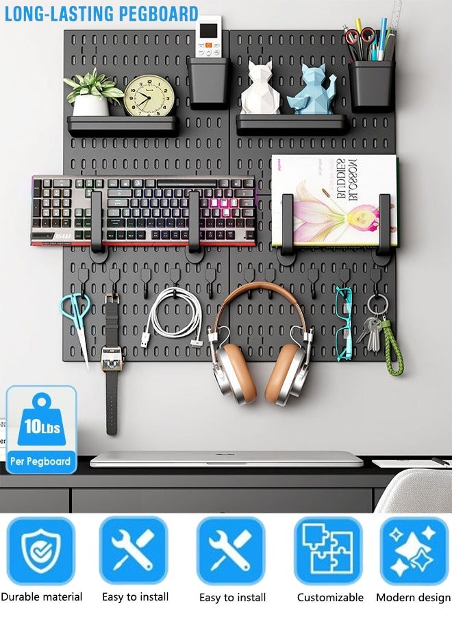TAPIT Wall Mount Pegboard Combination Pegboard Wall Display Organizer Panels Kit with 20Pcs Accessory ABS Plastic Desk Pegboard Stand with Hooks for Bedroom Home Office Kitchen Bathroom Shelves  - Image 3