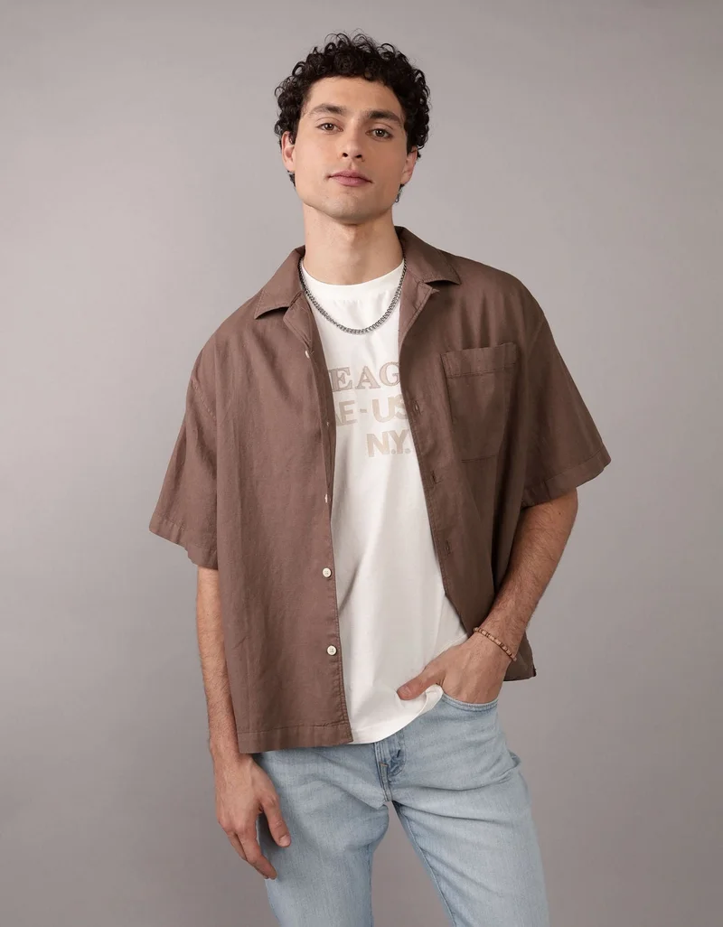 AE Poolside Linen-Blend Button-Up Shirt