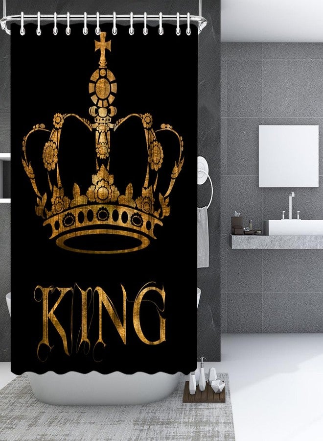 FuShvre King Shower Curtain Crown Bath Curtain Black and Gold Shower Curtain Set for Mens Bathroom Decor Hooks Included 72"x 72" - Image 5